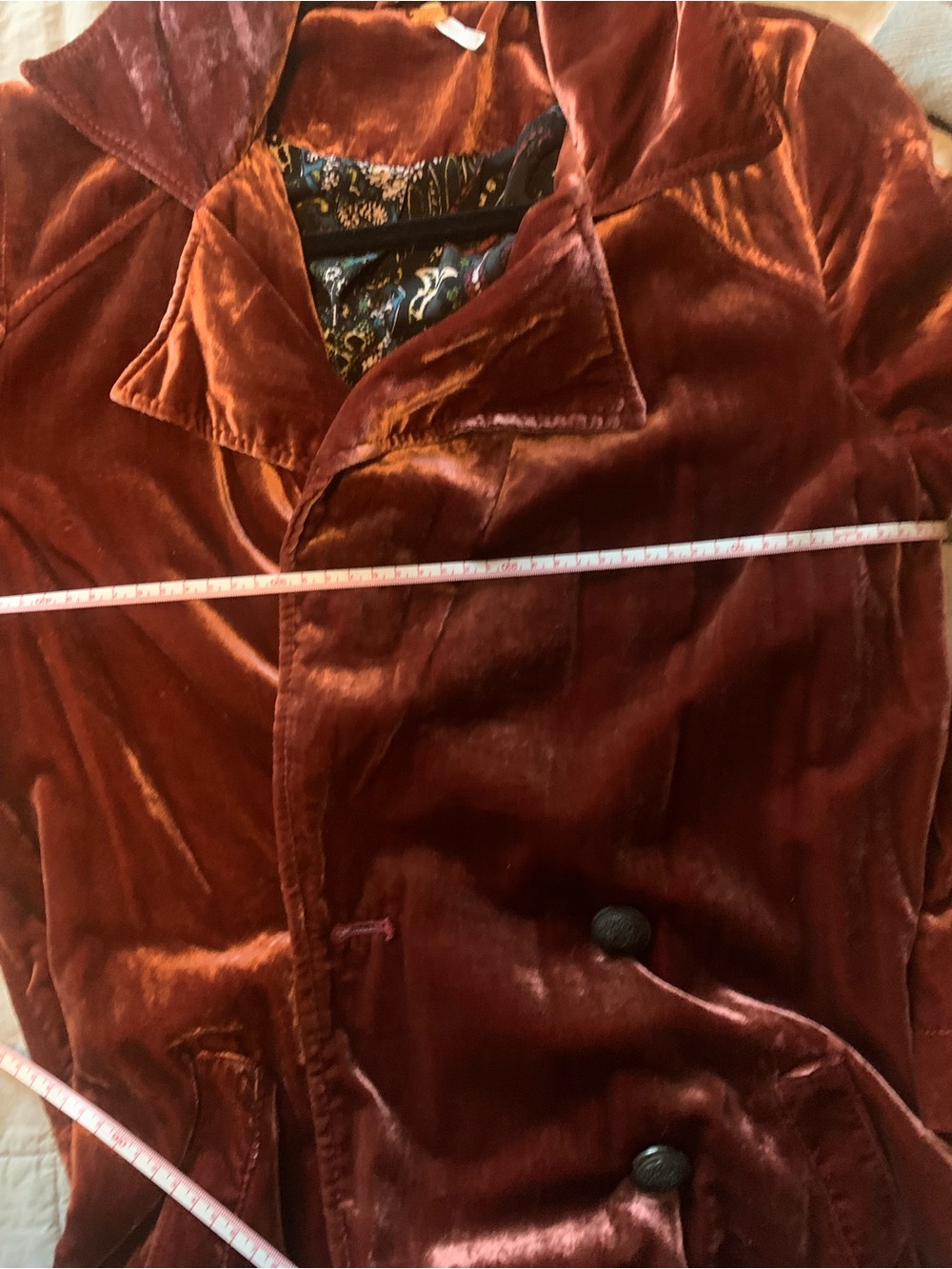 Free People Rust Red Velvet Trench Coat with Paisley Lining - Picture 9 of 14